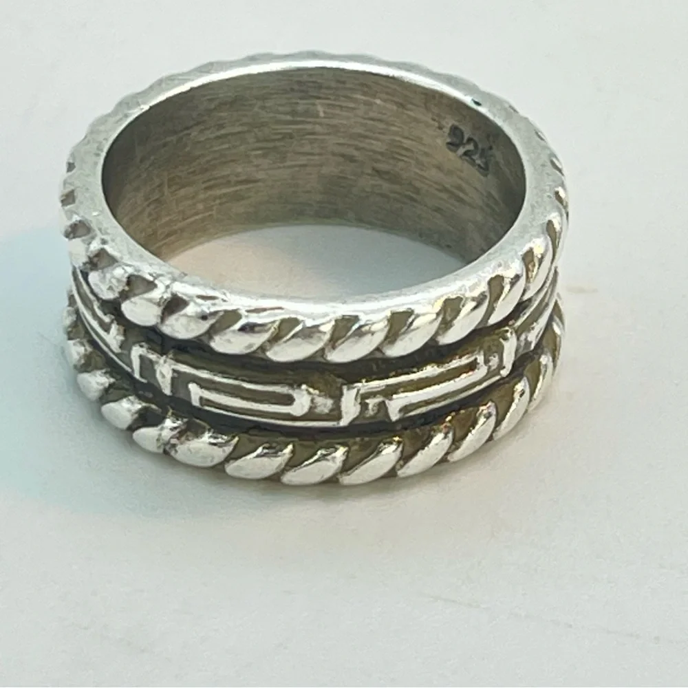 Silver Greek Key Band Ring | Rope Twist Edging | 925 Stamped Sterling